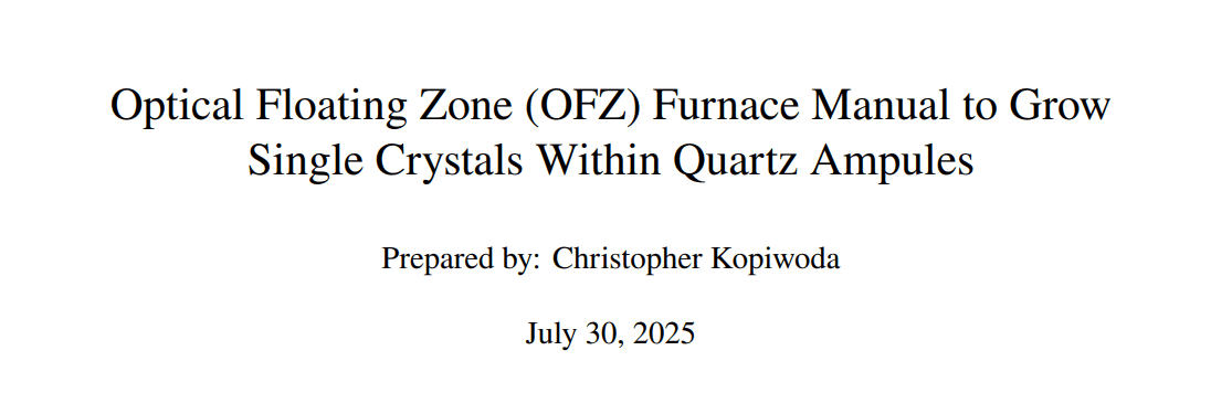 Optical Floating Zone Furnace Operator Manual